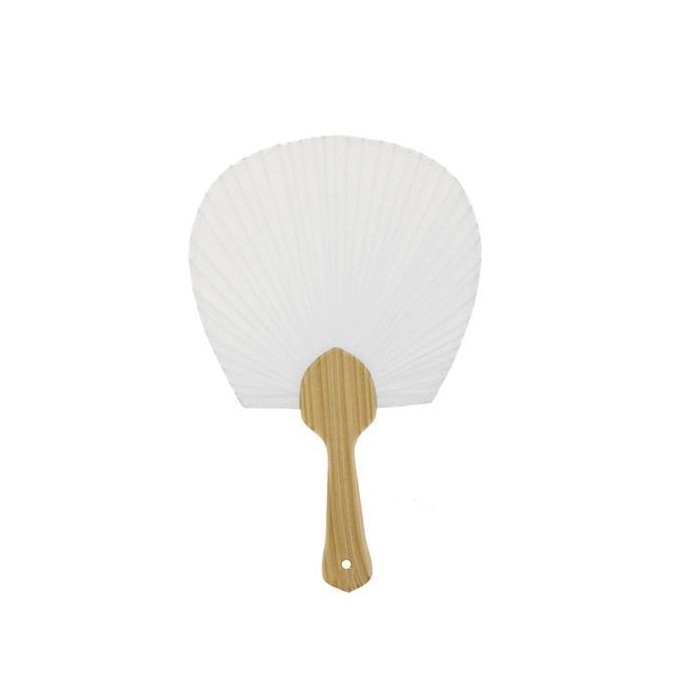 VENTAGLIO 12X20CM BIANCO A FORMA DI CONCHIGLIA MANICO BAMBU